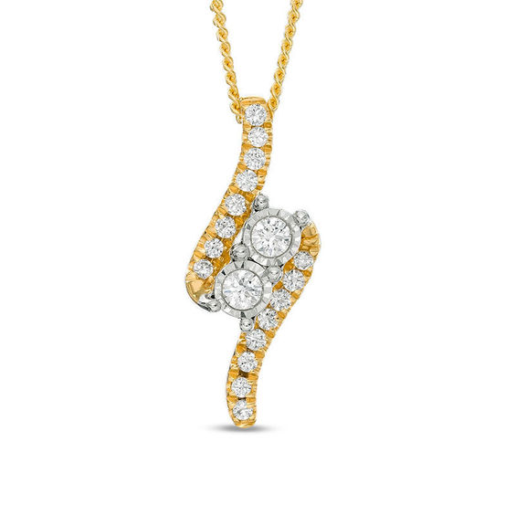 Ever Us™ CT. T.W. Two-Stone Diamond Bypass Pendant in 14K Gold