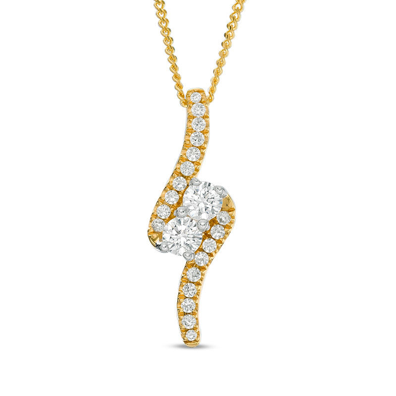 Main Image 1 of Ever Us™ 0.50 CT. T.W. Two-Stone Diamond Bypass Pendant in 14K Gold - 19&quot;