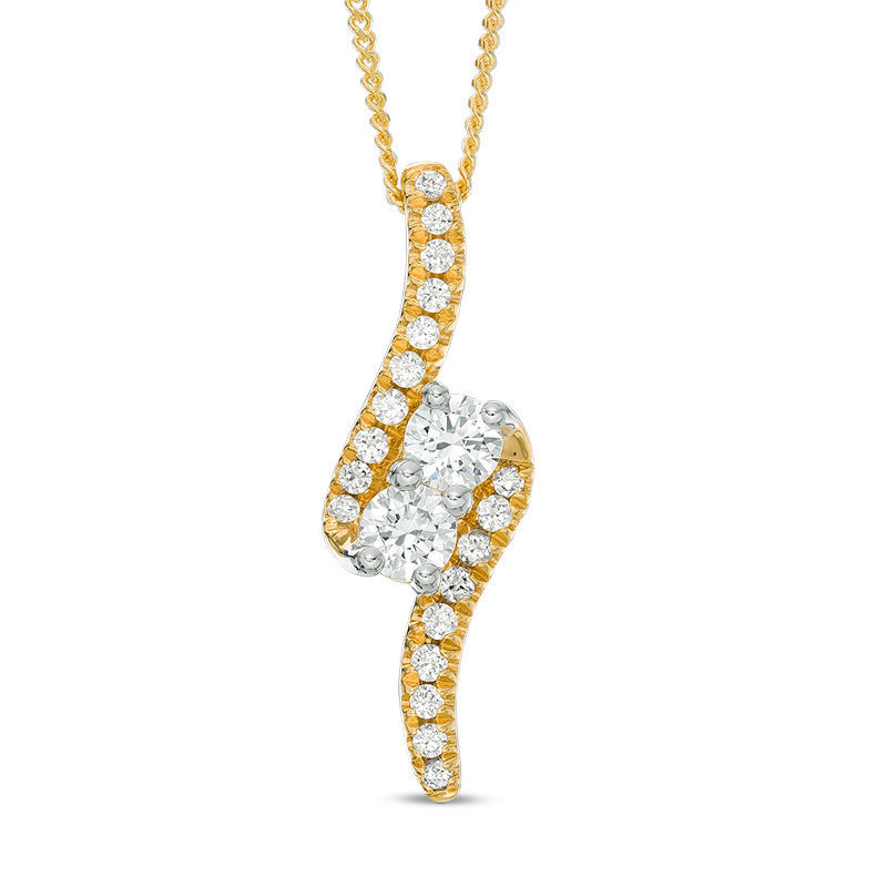 Main Image 1 of Ever Us™ 0.75 CT. T.W. Two-Stone Diamond Bypass Pendant in 14K Gold - 19&quot;