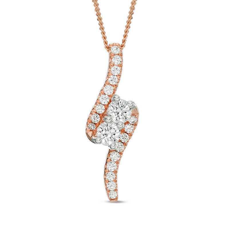 Main Image 1 of Ever Us™ 1.00 CT. T.W. Two-Stone Diamond Bypass Pendant in 14K Rose Gold - 19&quot;