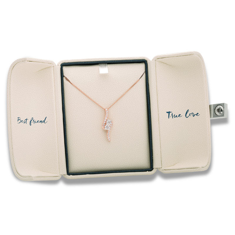 Main Image 3 of Ever Us™ 1.00 CT. T.W. Two-Stone Diamond Bypass Pendant in 14K Rose Gold - 19&quot;