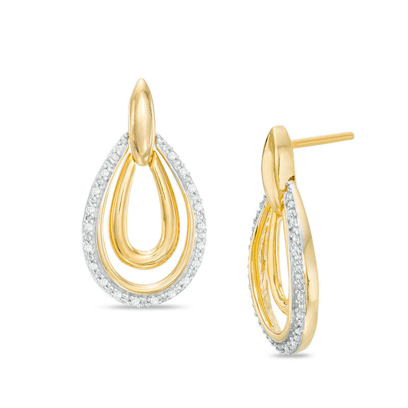 0.11 CT. T.W. Diamond Double Teardrop Earrings in 10K Gold|Peoples Jewellers