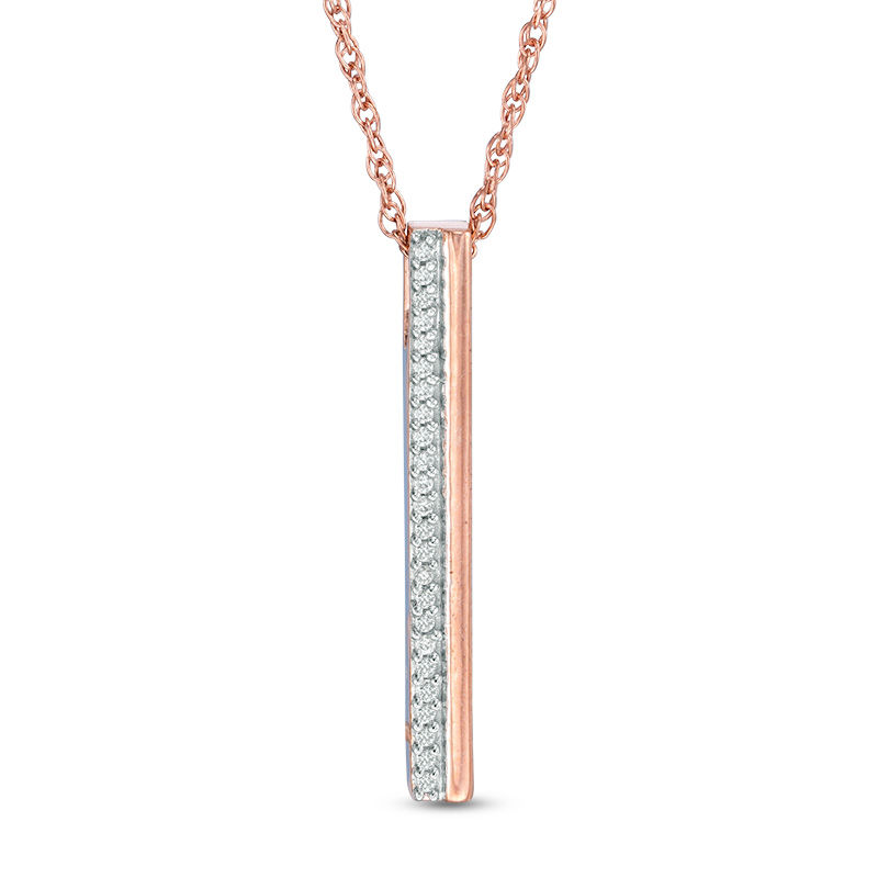 Diamond Accent Vertical Bar Pendant in 10K Rose Gold|Peoples Jewellers