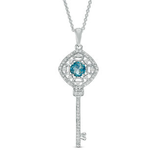 5.0mm London Blue Topaz and Lab-Created White Sapphire Key Pendant in Sterling Silver