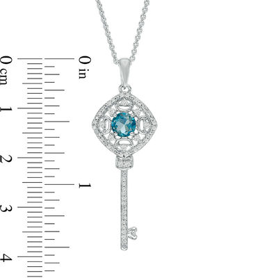 5.0mm London Blue Topaz and Lab-Created White Sapphire Key Pendant in Sterling Silver