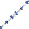 Thumbnail Image 0 of Lab-Created Blue and White Sapphire Floral Bracelet in Sterling Silver - 7.25"
