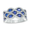 Thumbnail Image 0 of Oval Lab-Created Blue and White Sapphire Woven Double Row Ring in Sterling Silver