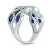 Thumbnail Image 1 of Oval Lab-Created Blue and White Sapphire Woven Double Row Ring in Sterling Silver