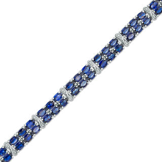 Oval Lab-Created Blue and White Sapphire Double Row Bracelet in Sterling Silver - 7.25