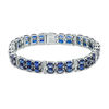 Thumbnail Image 1 of Oval Lab-Created Blue and White Sapphire Double Row Bracelet in Sterling Silver - 7.25