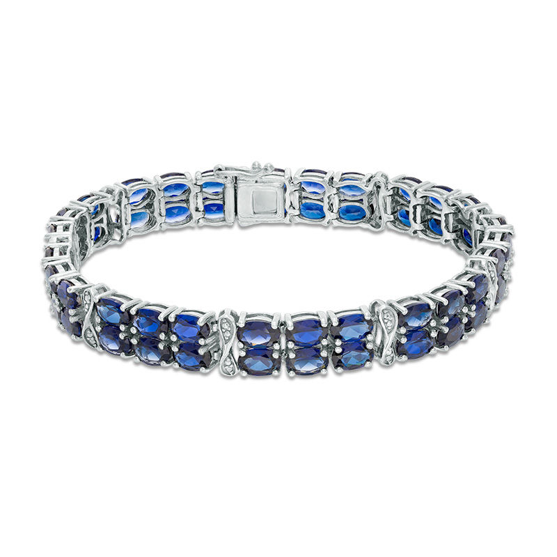 Oval Lab-Created Blue and White Sapphire Double Row Bracelet in Sterling Silver - 7.25