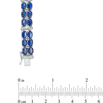 Oval Lab-Created Blue and White Sapphire Double Row Bracelet in Sterling Silver - 7.25