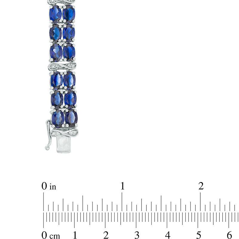 Oval Lab-Created Blue and White Sapphire Double Row Bracelet in Sterling Silver - 7.25