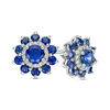 4.0mm Lab-Created Blue and White Sapphire Flower Frame Stud Earrings in 10K White Gold