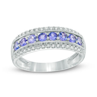 Tanzanite and 0.10 CT. T.W. Diamond Edge Band in 10K White Gold