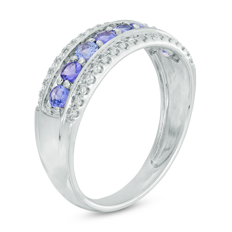 Tanzanite and 0.10 CT. T.W. Diamond Edge Band in 10K White Gold|Peoples Jewellers