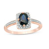 Oval Blue Sapphire and 0.12 CT. T.W. Diamond Rectangular Frame Ring in 10K Rose Gold