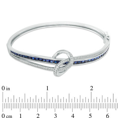 Princess-Cut Lab-Created Blue and White Sapphire Loose Knot Bangle in Sterling Silver