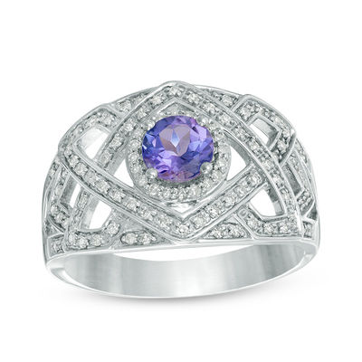 5.0mm Tanzanite and 0.23 CT. T.W. Diamond Woven Geometric Ring in 10K White Gold