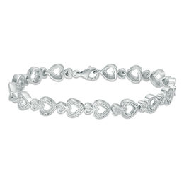 0.15 CT. T.W. Diamond Heart Bracelet in Sterling Silver - 7.5&quot;