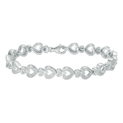 0.15 CT. T.W. Diamond Heart Bracelet in Sterling Silver - 7.5"