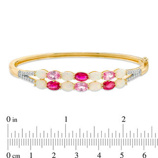 Oval Lab-Created Multi-Gemstone and White Sapphire Double Row Split Bangle in Sterling Silver with 14K Gold Plate