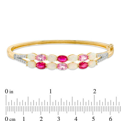 Oval Lab-Created Multi-Gemstone and White Sapphire Double Row Split Bangle in Sterling Silver with 14K Gold Plate