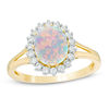 Thumbnail Image 0 of Oval Lab-Created Opal and White Sapphire Frame Split Shank Ring in 10K Gold