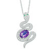 Oval Amethyst, Lab-Created Emerald and White Sapphire Snake Pendant in Sterling Silver