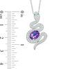 Oval Amethyst, Lab-Created Emerald and White Sapphire Snake Pendant in Sterling Silver