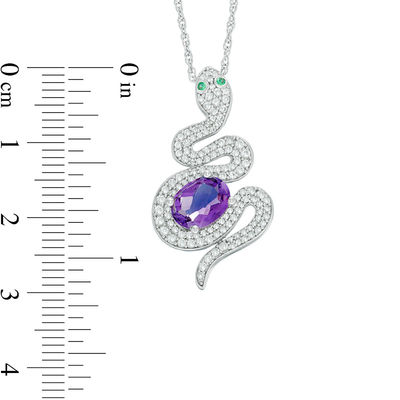 Oval Amethyst, Lab-Created Emerald and White Sapphire Snake Pendant in Sterling Silver