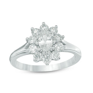 Oval Lab-Created White Sapphire Starburst Frame Ring in Sterling Silver