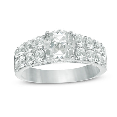 7.0mm Lab-Created White Sapphire Double Row Ring in Sterling Silver