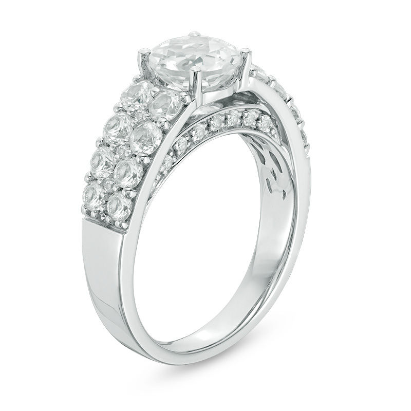 7.0mm Lab-Created White Sapphire Double Row Ring in Sterling Silver|Peoples Jewellers