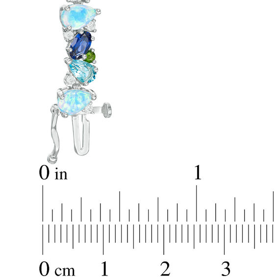 Multi-Gemstone Cluster and Lab-Created White Sapphire Bracelet in Sterling Silver - 7.25"