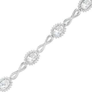 Oval Lab-Created White Sapphire Sunburst Frame and Infinity Link Bracelet in Sterling Silver - 7.5"