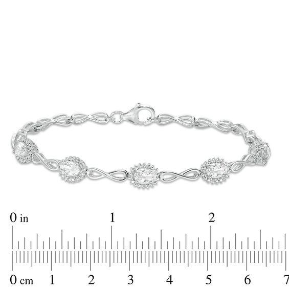 Oval Lab-Created White Sapphire Sunburst Frame and Infinity Link Bracelet in Sterling Silver - 7.5"