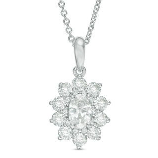 Oval Lab-Created White Sapphire Starburst Pendant in Sterling Silver