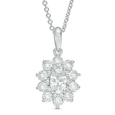 Oval Lab-Created White Sapphire Starburst Pendant in Sterling Silver