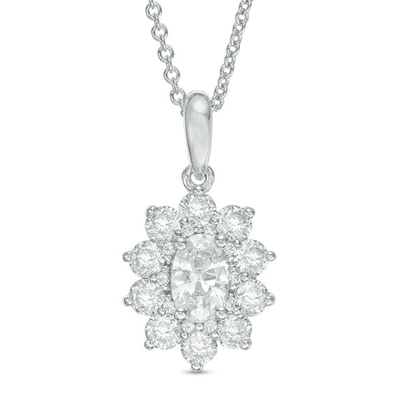 Oval Lab-Created White Sapphire Starburst Pendant in Sterling Silver