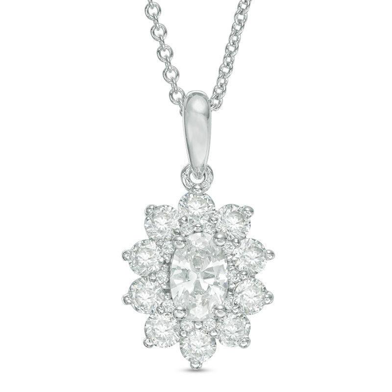 Oval Lab-Created White Sapphire Starburst Pendant in Sterling Silver|Peoples Jewellers