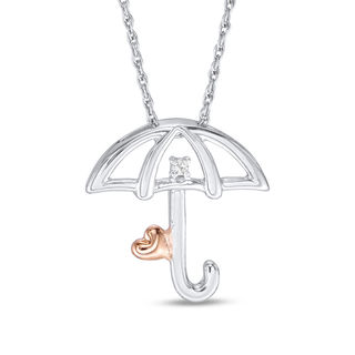 Diamond Accent Umbrella with Heart Pendant in Sterling Silver and 10K Rose Gold