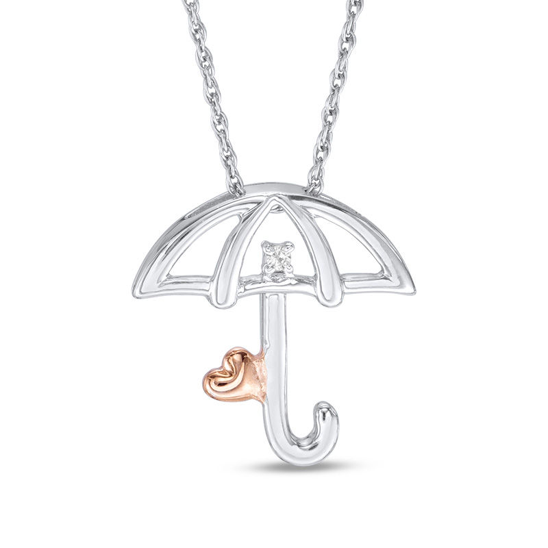 Diamond Accent Umbrella with Heart Pendant in Sterling Silver and 10K Rose Gold|Peoples Jewellers