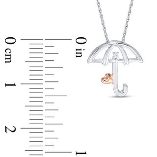 Diamond Accent Umbrella with Heart Pendant in Sterling Silver and 10K Rose Gold