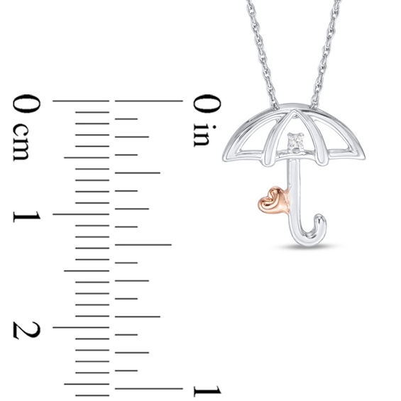 Diamond Accent Umbrella with Heart Pendant in Sterling Silver and 10K Rose Gold