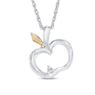 Diamond Accent Apple Pendant in Sterling Silver and 10K Gold