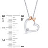 Diamond Accent Tilted Heart with Bow Pendant in Sterling Silver and 10K Rose Gold