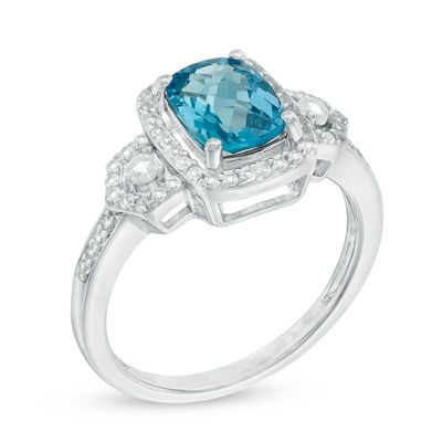 Blue Topaz and Lab-Created White Sapphire Buckle Frame Pendant and Ring Set in Sterling Silver