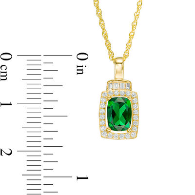 Cushion-Cut Lab-Created Emerald and White Sapphire Frame Pendant and Ring Set in 10K Gold