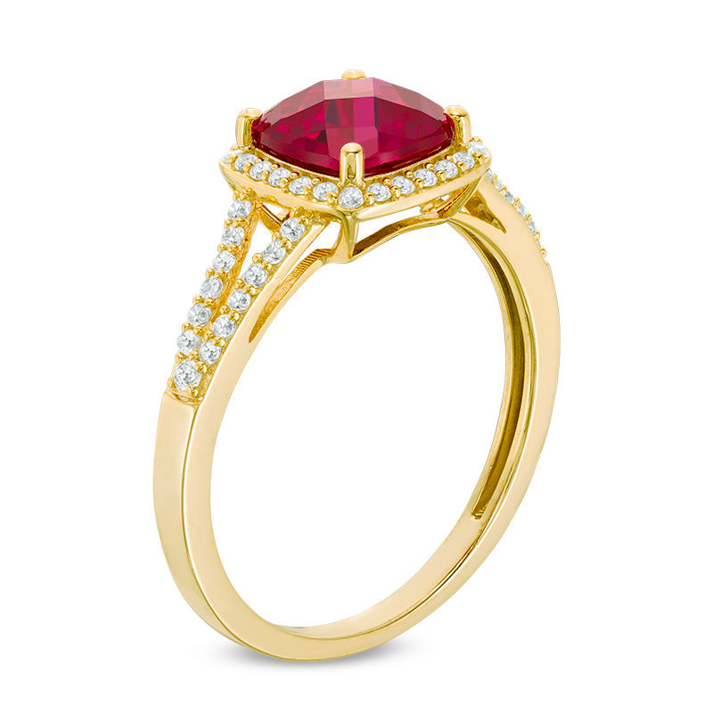 7.0mm Cushion-Cut Lab-Created Ruby and White Sapphire Frame Pendant and Ring Set in 10K Gold